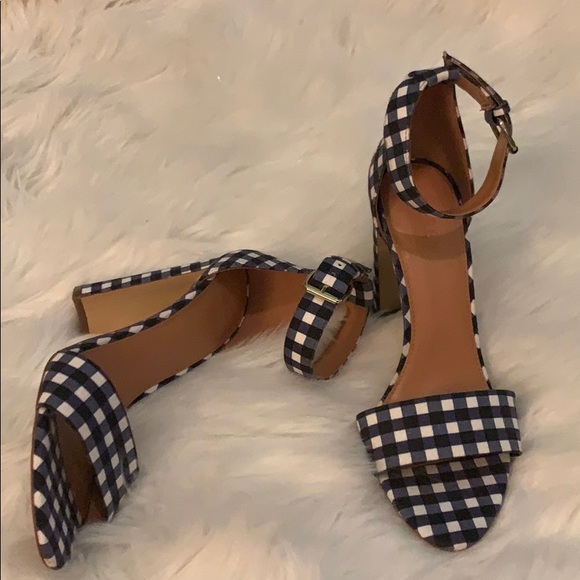 J. Crew Shoes - J.crew heels navy gingham plaid heels size 8